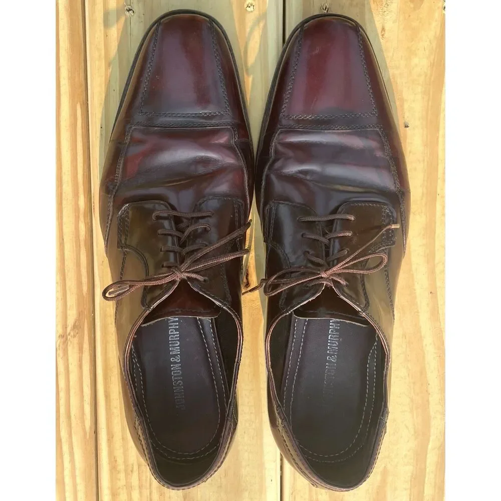 Johnston & Murphy Flex System Burgundy Leather Cap Toe Oxford Shoes 9.5M